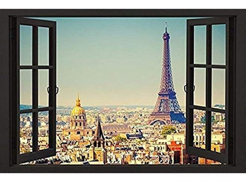 Paris Torre Eiffel De Ventana Abierta Horizonte 36 X 24 Po