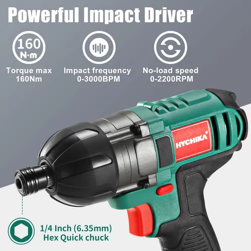 Taladro Inalámbrico Hychika 20 V Con 2 Baterías Y 22 Accesor