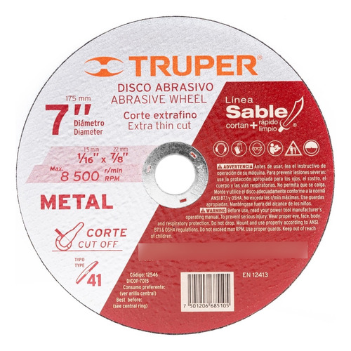 Disco Para  Corte De Metal 7  X Mm Truper (12546)