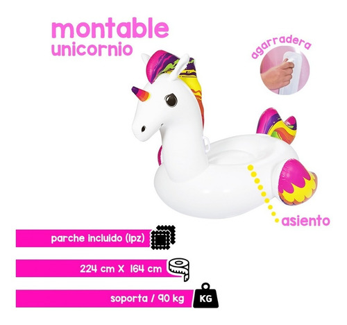 Unicornio Inflable Montable Salvavidas Juvenil Flotador