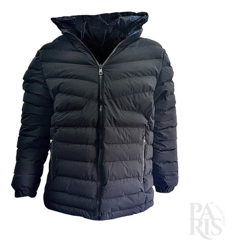 Campera Puffer Reversible Negro/lineas Azules - Hombre