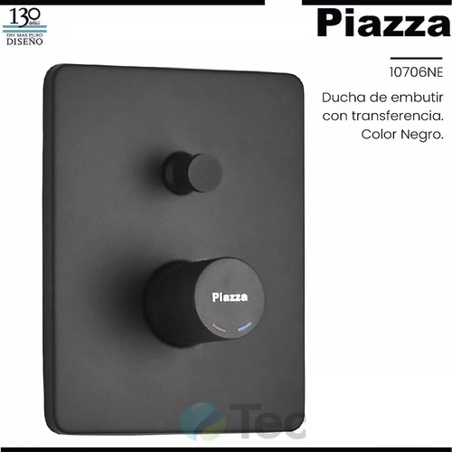 Ducha De Embutir C/ Transf. Monocomando Piazza Lounge Negro