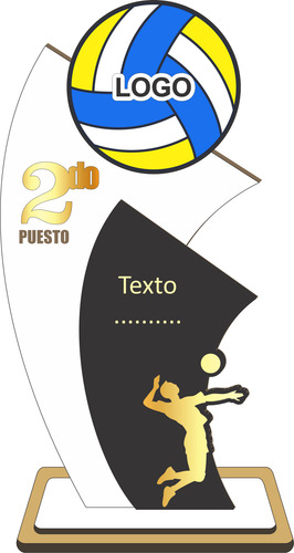 Trofeos De Voley Mdf 40cm, 30cm, 25cm Pack 27 Unidades Banco Y Negro