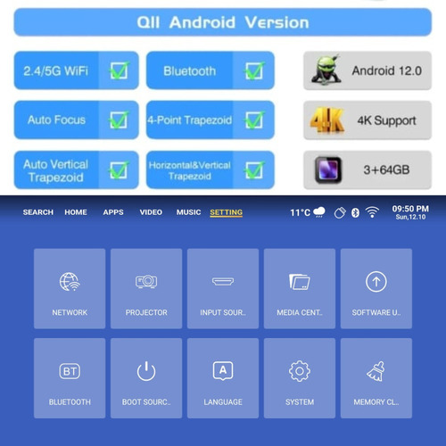 Projetor Touyinger Q11w Fhd 28000 Lms Android12 Wifi Espelha