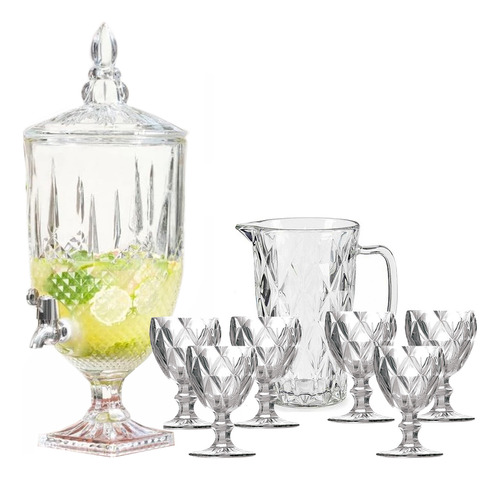 Class Home Cristal e Diamante Kit suqueira 4,5l + taças água + jarra diamante total 8 peças cor incolor