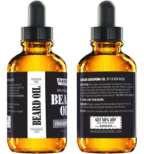 Fragrance Free Beard Oil  Leave In Conditioner, 100% Pure N