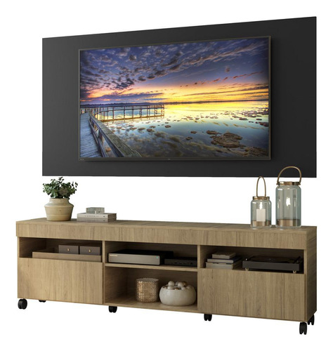 Rack Com Painel E Suporte Tv 65 Londres Multimóveis V3345 Cor Rustic/Preto