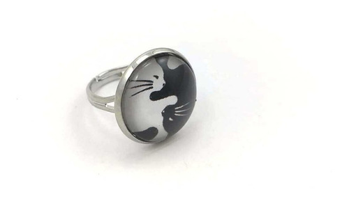 Anillo Redondo Yin Yang Gato Encapsulado Goth Dark Gotico