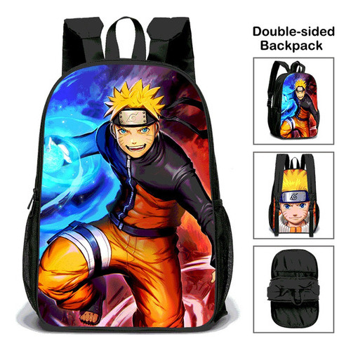 Mochila Dupla Face Anime Naruto Bolsa Escolar De Grande Capa