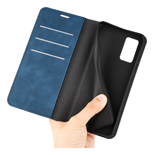 Funda De Piel Con Succión Magnética Azul Oscuro Para Motorol