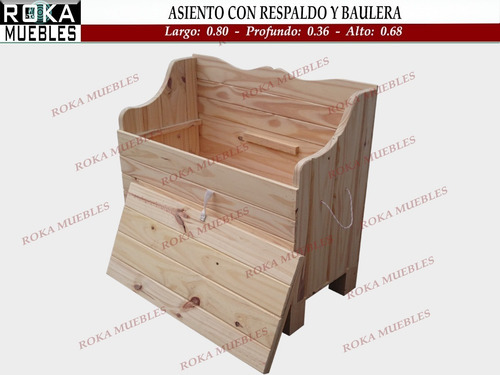 Imagen 3 de 4 de Asiento Con Respaldo Y Baulera De Madera 80 Baul Pino Roka