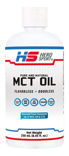 Mct Oil 250ml Hero Sport 16 Porciones 100% Puro Y Natural