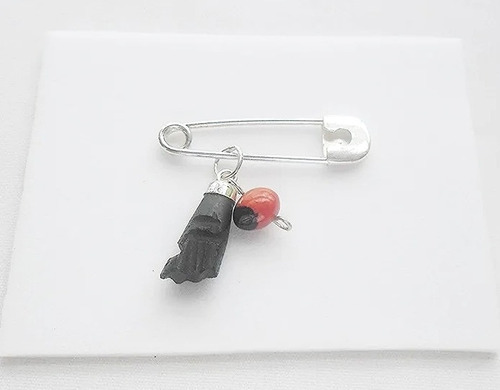 Imperdible Plata 925 Alfiler + Azabache Y Peonia Plata 925