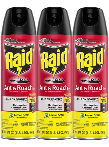 Raid Hormigas  Roach Killer Aroma A Limón, 17.5 Oz (3)