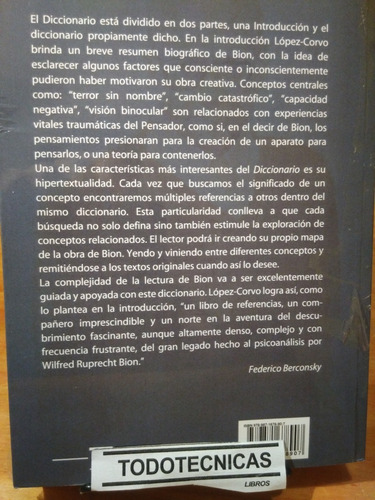 Imagen 2 de 3 de Diccionario De La Obra De Wilfred R. Bion - Lopez Corvo -bb-
