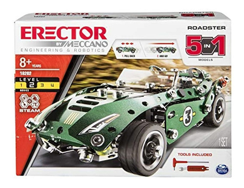 Erector By Meccano, 5 En 1 Roadster Pull Back Car Building K