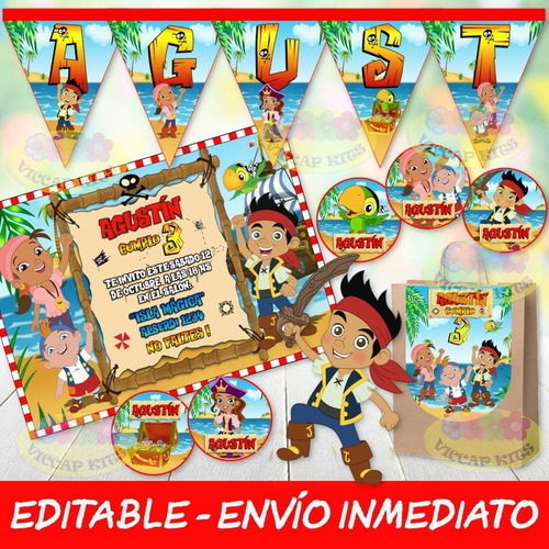 Kit Imprimible Jake El Pirata 100% Editable Candy Bar