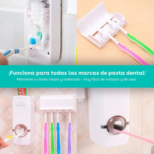 Imagen 3 de 10 de Dispenser Pasta Dental Porta Cepillo Táctil Soporte Adhesivo