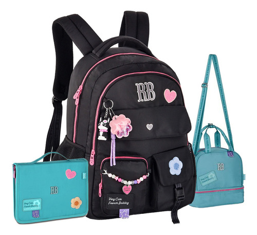 Mochila Rebecca Bonbon Estojo Lancheira Termica Cor Preto-verde Rb24593 Desenho Do Tecido Rb
