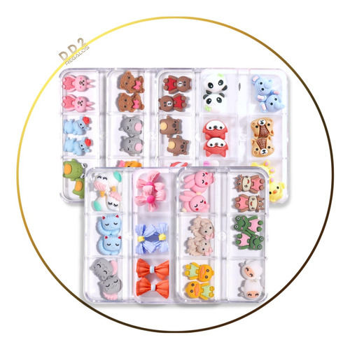 12 Dijes 3d Apliques Uñas Decoracion Strass Kawaii En Caja