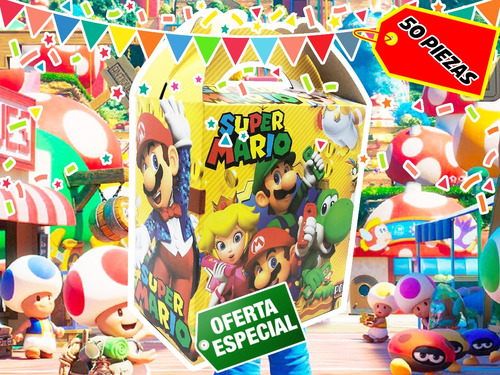 50 Cajas De Carton Dulcera Para Fiesta Bolo De Mario Bros