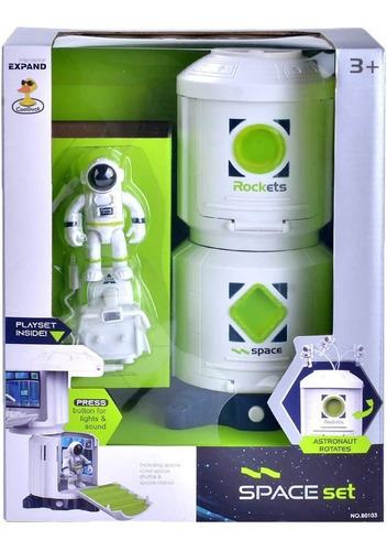 Imagen 2 de 5 de Cohete Nave Estacion Espacial Luz Sonido + Figura Astronauta Color Blanco