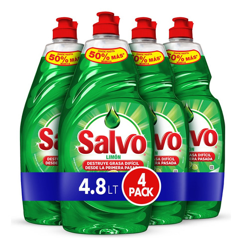 Pack X4 Lavatrastes Líquido Salvo Limón Grasa Difícil 4.8 L