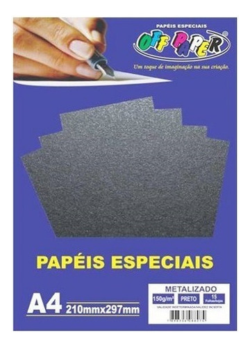 Papel Metalizado A4 150g/m² 15 Folhas Off Paper Cor Preto
