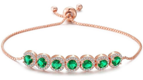 Pulsera De Lujo Ajustable Circonita Cubica Verde Con Blanco