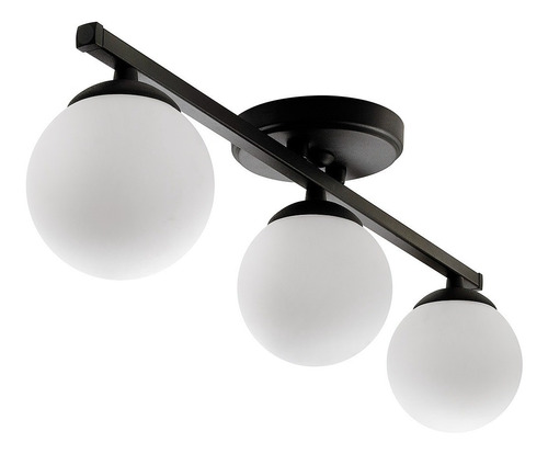 Plafon 3 Luces Barral Elyn Negro Globo Opal Apto G9 Deco