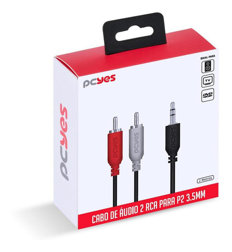 Cabo De Audio 2 Rca Macho Para P2 28 Awg 3,5mm 2m-p2r35-2
