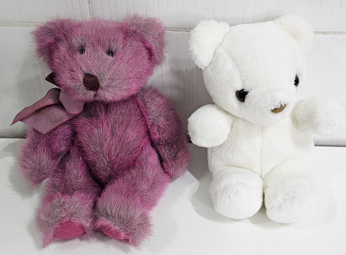 Lote De 3 Peluches De Osos Cariñosos Tamaño Mediano Blanco / Fucsia (Usado)