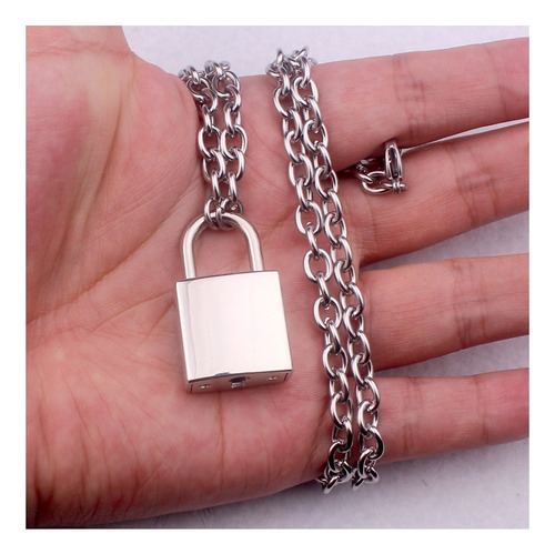 2 Collar Cadena Colgante Candado Llave Se Abre Rockpunk Color Plateado
