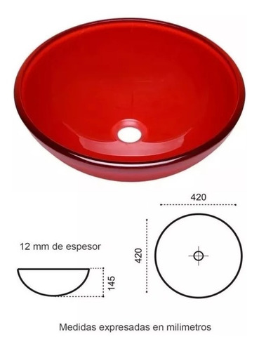 Bacha De Apoyo En Vidrio Color Roja Pringles 40 Cm Diametro
