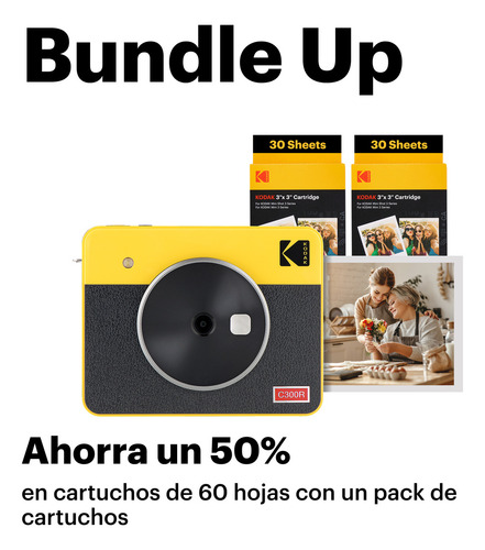 Kodak Mini Shot 3 Retro 4pass 2-en-1 Cámara Instantánea Y Impresora De Fotos (7,6x7,6cm) + 8 Hojas, Amarillo
