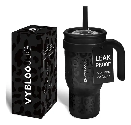 Copo Térmico Canudo 900ml Inox Com Tampa E Alça Para Água Preto All Black