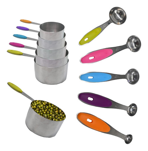 Tazas Y Cucharas Medidoras De Acero Inoxidable, 10 Piezas, J