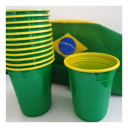 Copo Americano Beer Pong 400ml Verde E Amarelo Brasil 25 Un