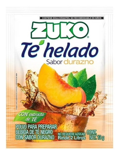 2 Pza Bebida En Polvo Zuko Té Helado Negro Sabor Durazno 13