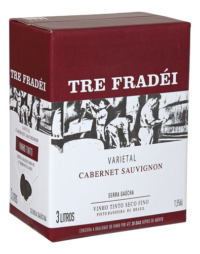 Vinho Tre Fradei Cabernet Sauvignon Bag-in-box 3000 Ml