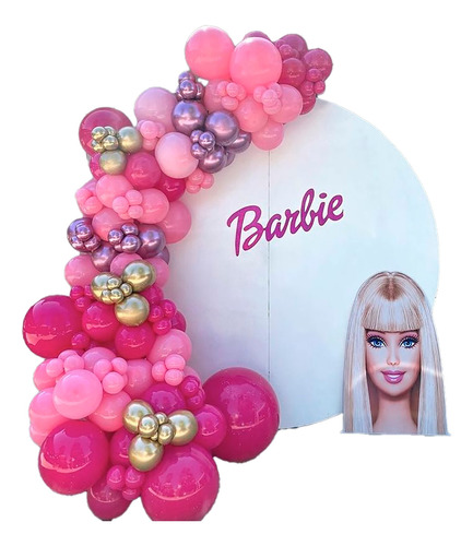 Arco Globos Barbie Dorado Rosado Oro Fucsia Niña Muñeca