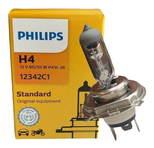 Lampara H4 Philips Auto Luz Alta Y Baja 12v 60/55w P43t 