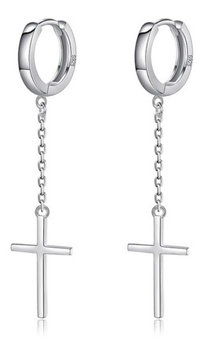 Aretes Piercing Cruz Colgante Arracadas 100% Plata S925