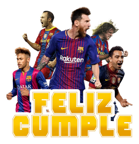 Set Globos + Banderin+ Toppers Fc Barcelona Feliz Cumpleaños Azul Fútbol