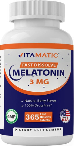Suplemento en tabletas Vitamatic  Premium Melatonin 3mg melatonina sabor bayas en botella de 100mL 365 un