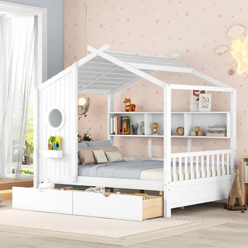 Merax Sofá Cama De Madera Con Cajones Y Estantes
