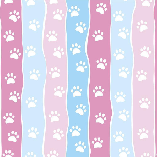 Papel De Parede Animal Patinhas Fundo Rosa E Azul Bebê