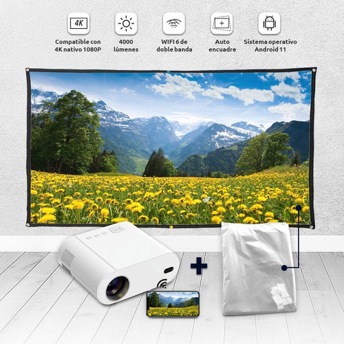 Proyector Hdmi Usb Bluetooth Wifi Full Hd Con Tela 100 PuLG.