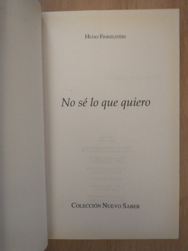 No Sé Lo Que Quiero - Hugo Finkelstein (Usado)