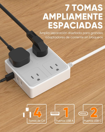 Regleta Multicontacto Pared Usb Con 4 Salidas Y 3 Usb